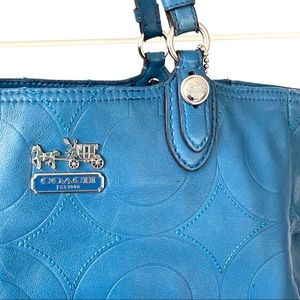 Coach Mia Embossed Aqua Blue Leather Shoulder Bag
